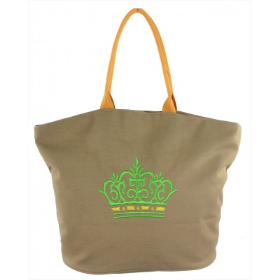 9211- BROWN CROWN CANVAS TOTE BAG